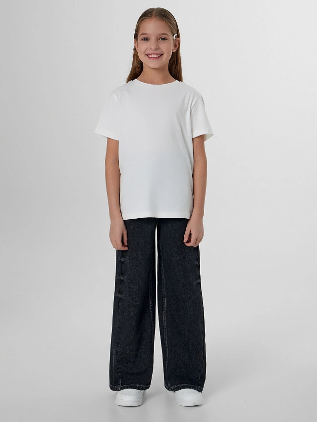 Джинсы для девочек серые Wide leg - 5