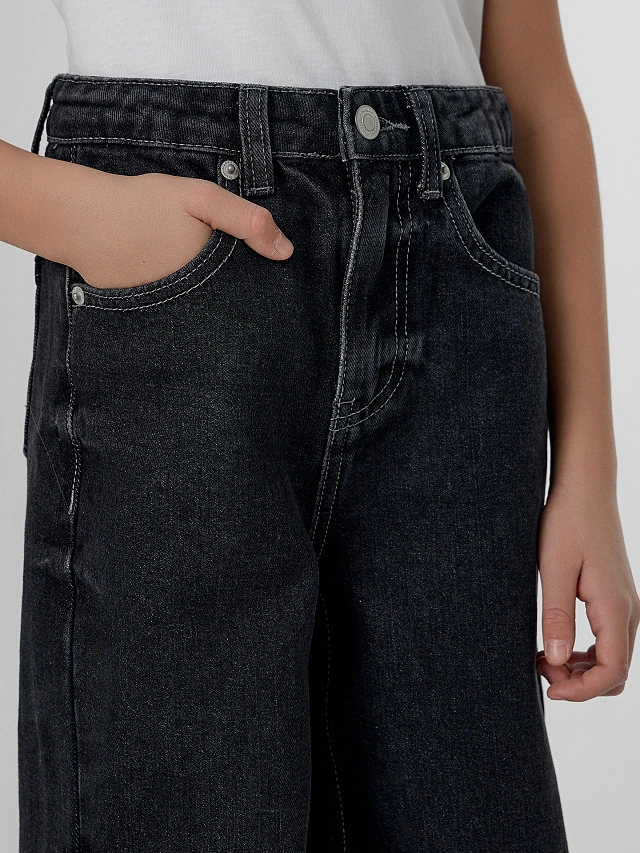 Джинсы для девочек серые Wide leg - 6