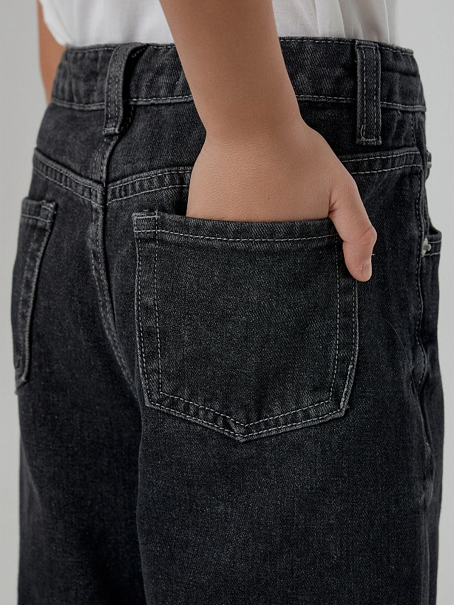 Джинсы для девочек серые Wide leg - 7