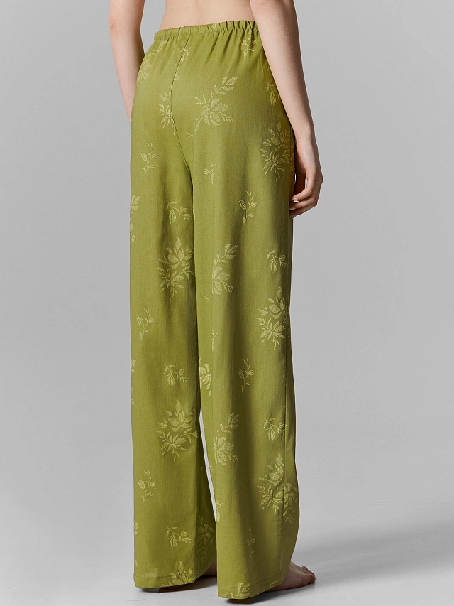 Брюки домашние женские зеленые с цветочным принтом - 3