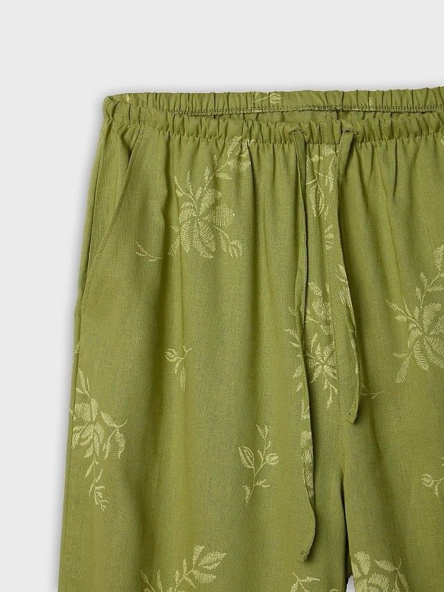 Брюки домашние женские зеленые с цветочным принтом - 6