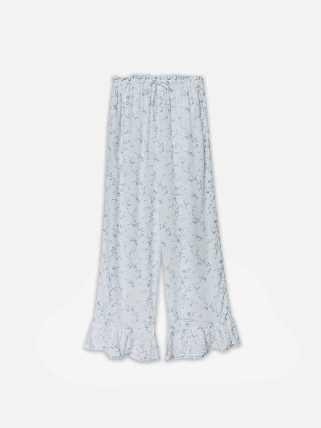 Брюки домашние женские молочные с  цветочным принтом - 4