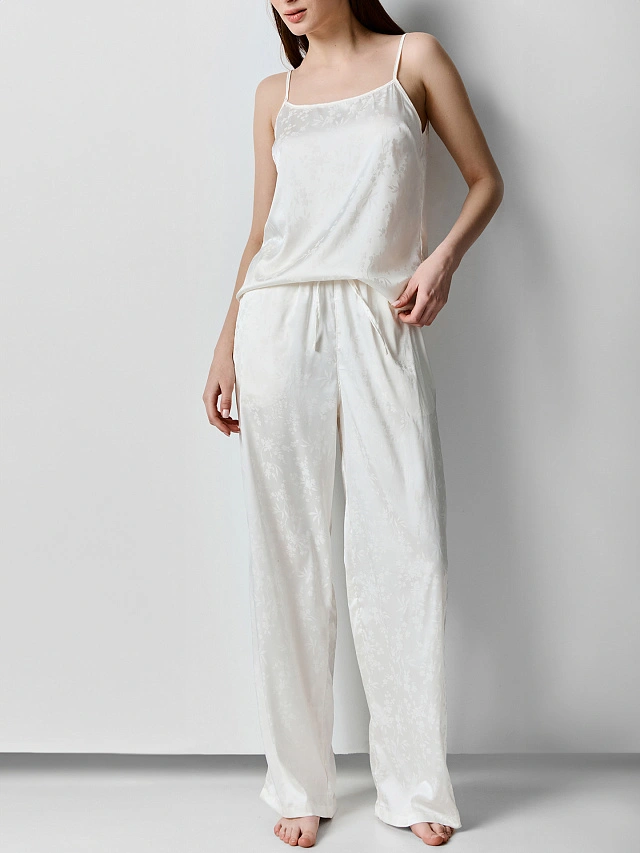 Брюки домашние женские молочные с цветочным принтом - 5