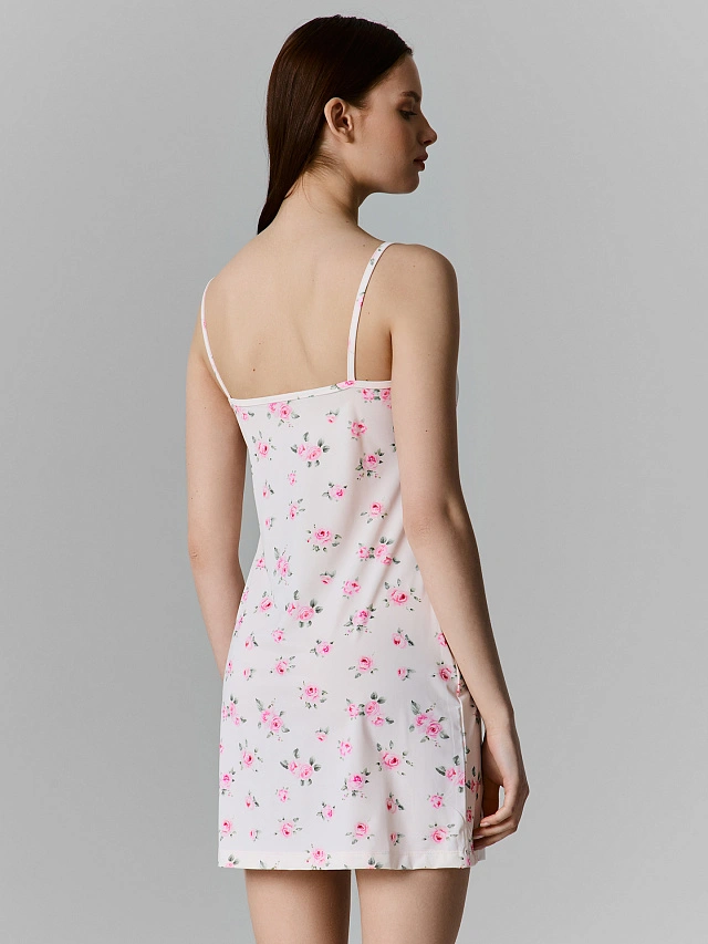Сорочка ночная женская розовая с цветочным принтом - 4