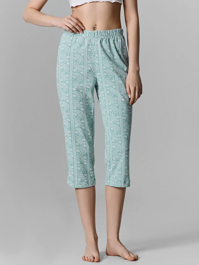 Бриджи домашние женские голубые с узором пейсли - 3