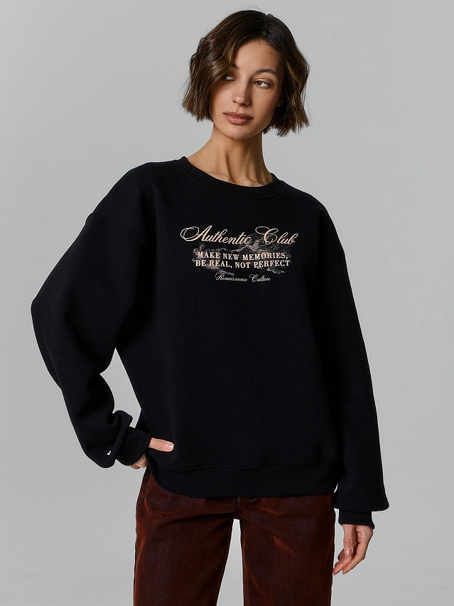 Теплый свитшот женский черный с начесом - 5