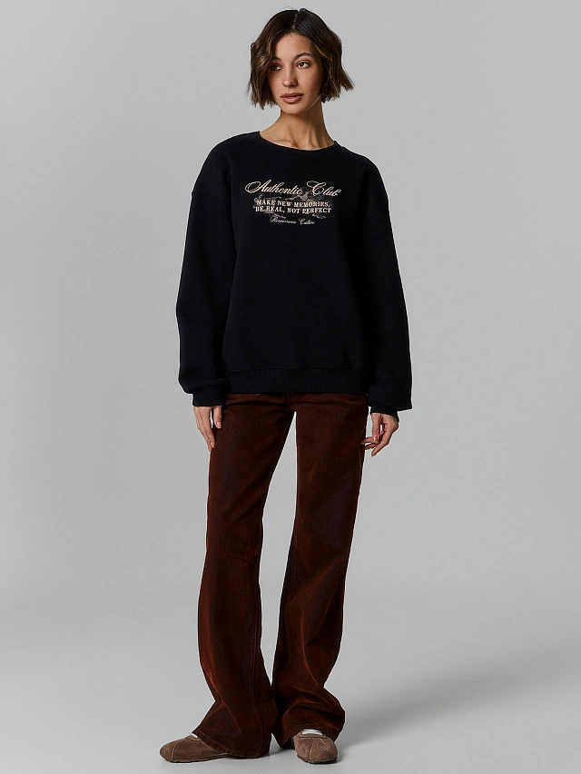 Теплый свитшот женский черный с начесом - 6