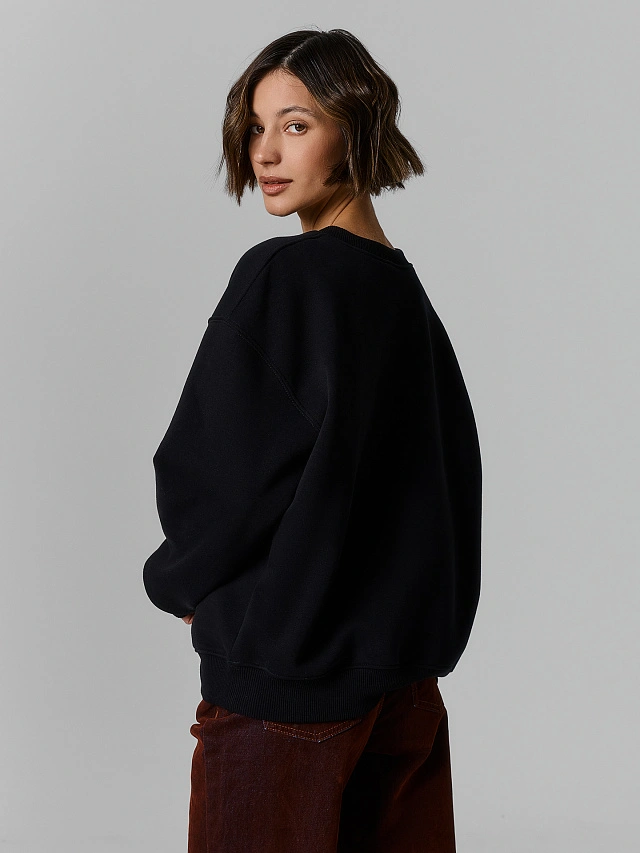 Теплый свитшот женский черный с начесом - 7