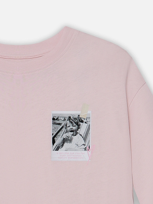 Футболка оверсайз женская розовая с надписью "Все мы родом из детства" - 5
