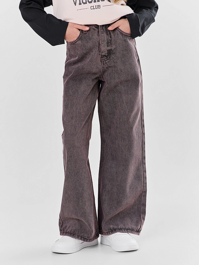 Джинсы для девочек коричневые Wide leg - 2