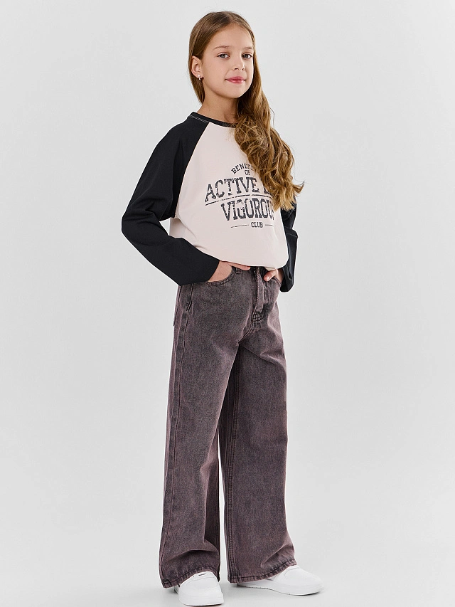 Джинсы для девочек коричневые Wide leg - 4