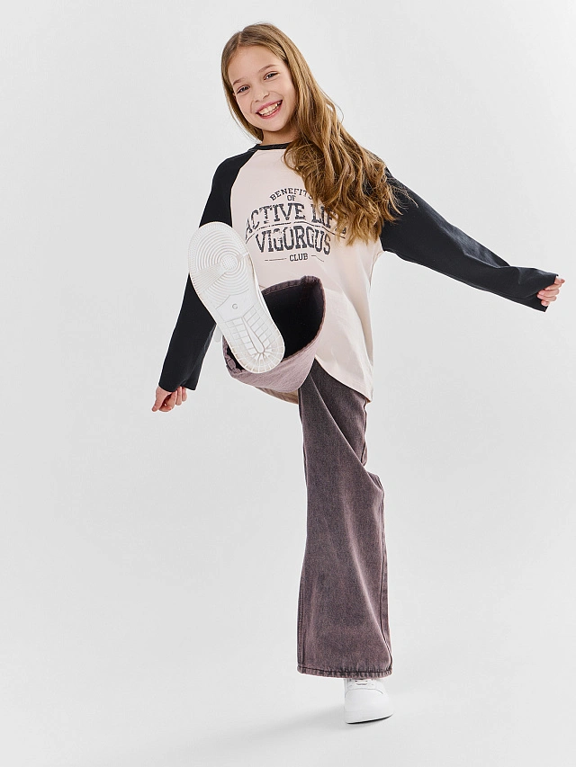 Джинсы для девочек коричневые Wide leg - 5