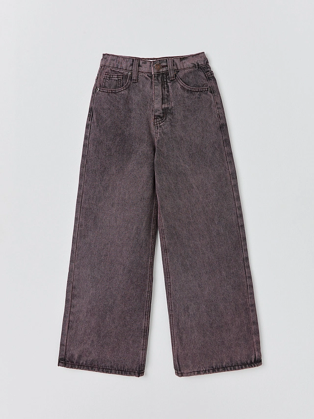 Джинсы для девочек коричневые Wide leg - 6