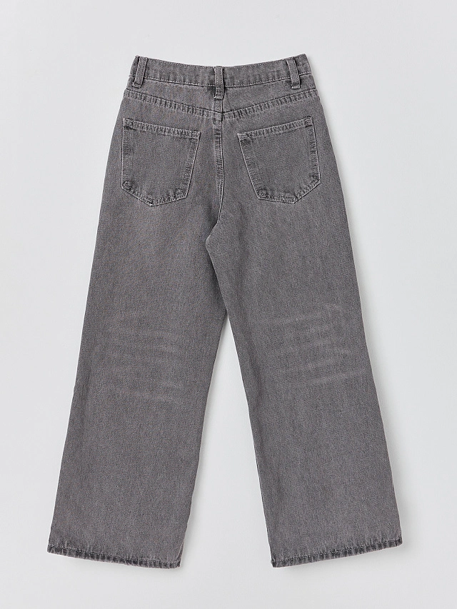 Джинсы для девочек серые с декоративными бусинами - 11