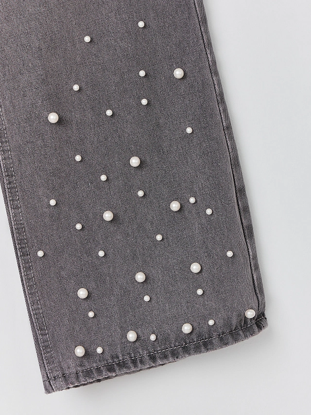 Джинсы для девочек серые с декоративными бусинами - 8