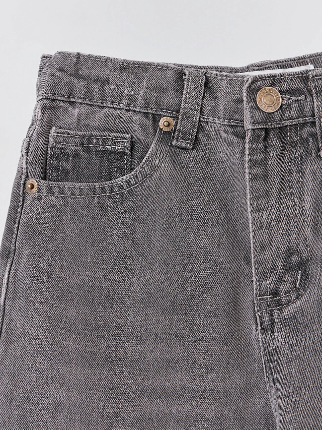 Джинсы для девочек серые с декоративными бусинами - 10