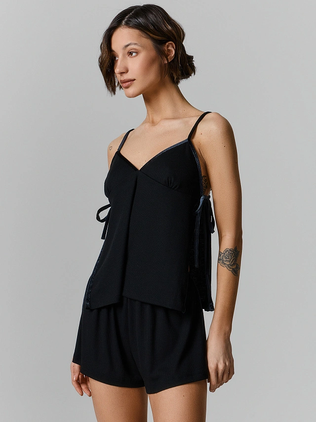 Комплект домашний женский с велюровыми завязками по бокам - 2