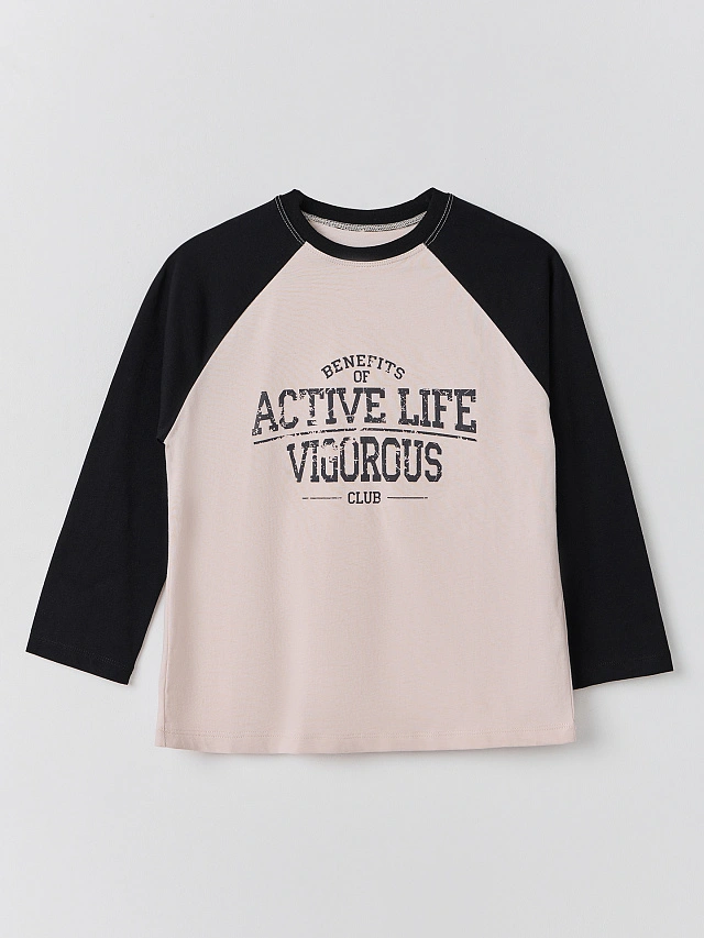 Джемпер для девочек бежевый с контрастными рукавами - 5