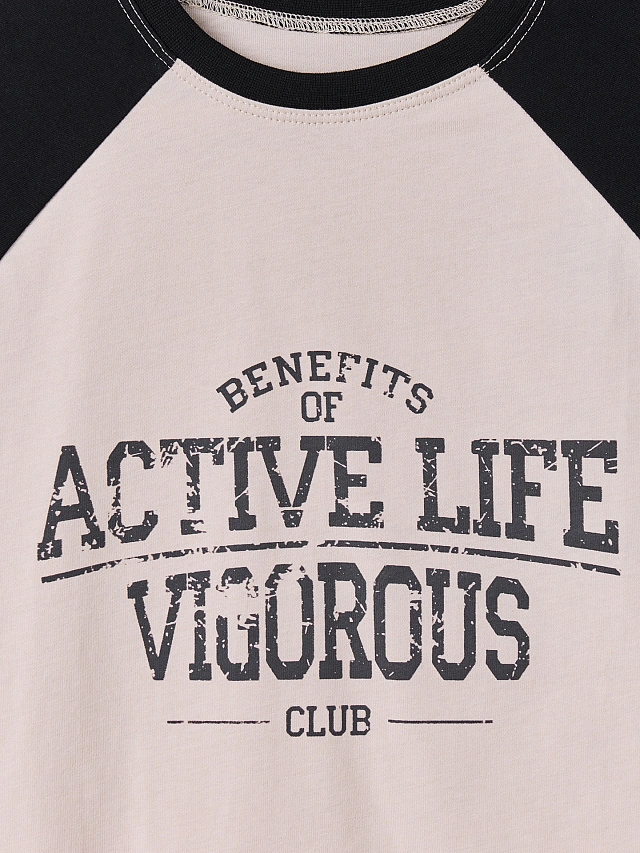 Джемпер для девочек бежевый с контрастными рукавами - 6