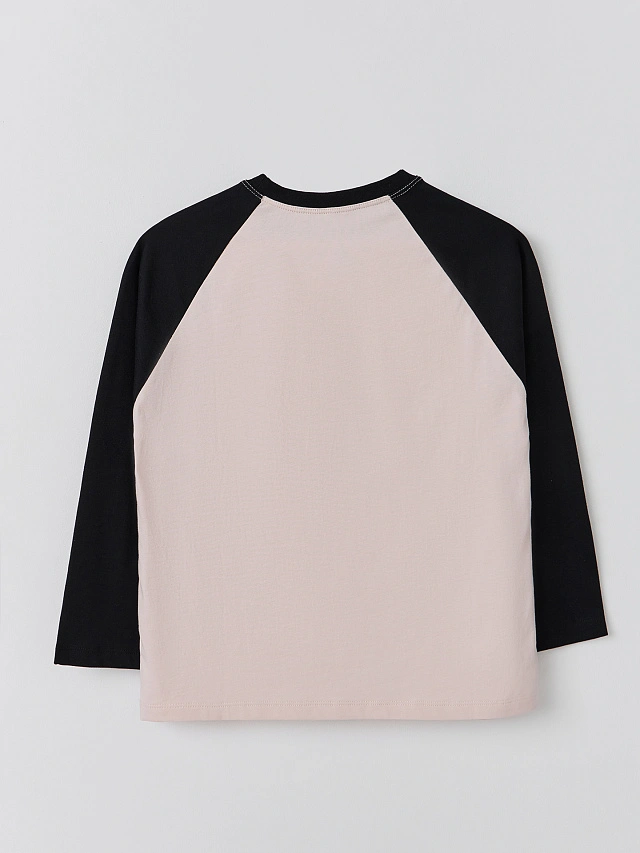 Джемпер для девочек бежевый с контрастными рукавами - 8