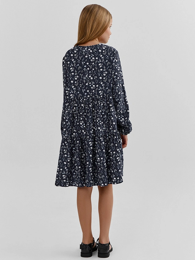 Платье для девочек синее с цветочным принтом - 3