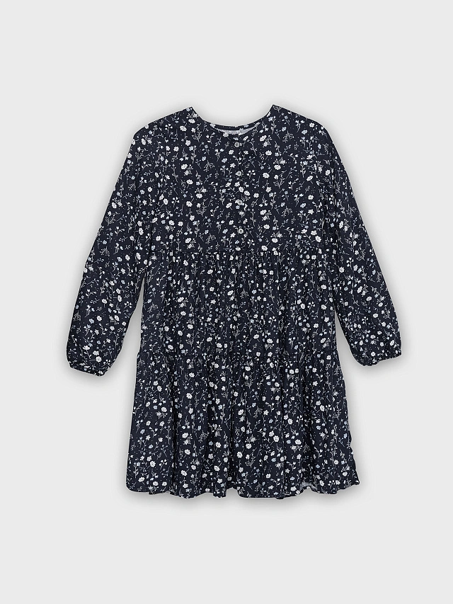 Платье для девочек синее с цветочным принтом - 4