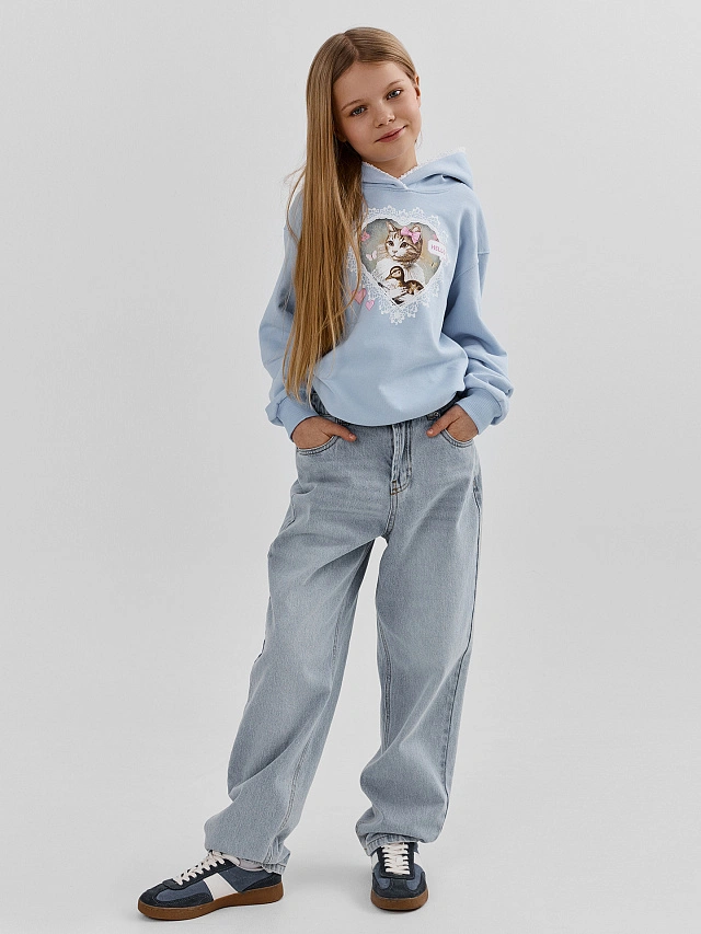 Худи для девочек голубое - 5