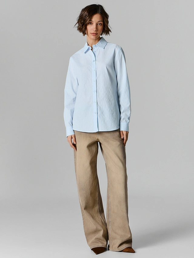 Рубашка женская голубая в полоску - 3