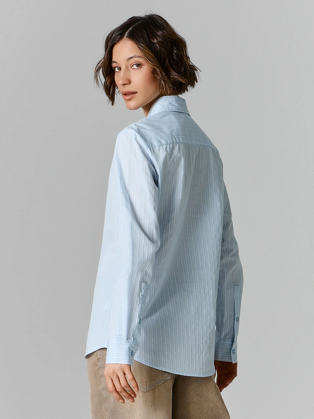 Рубашка женская голубая в полоску - 4