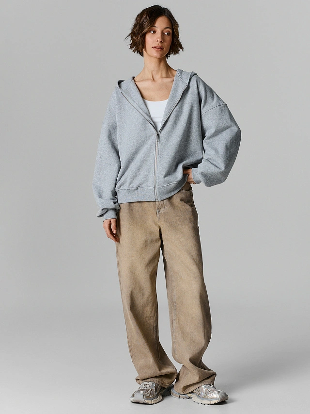 Толстовка женская серая на молнии - 3