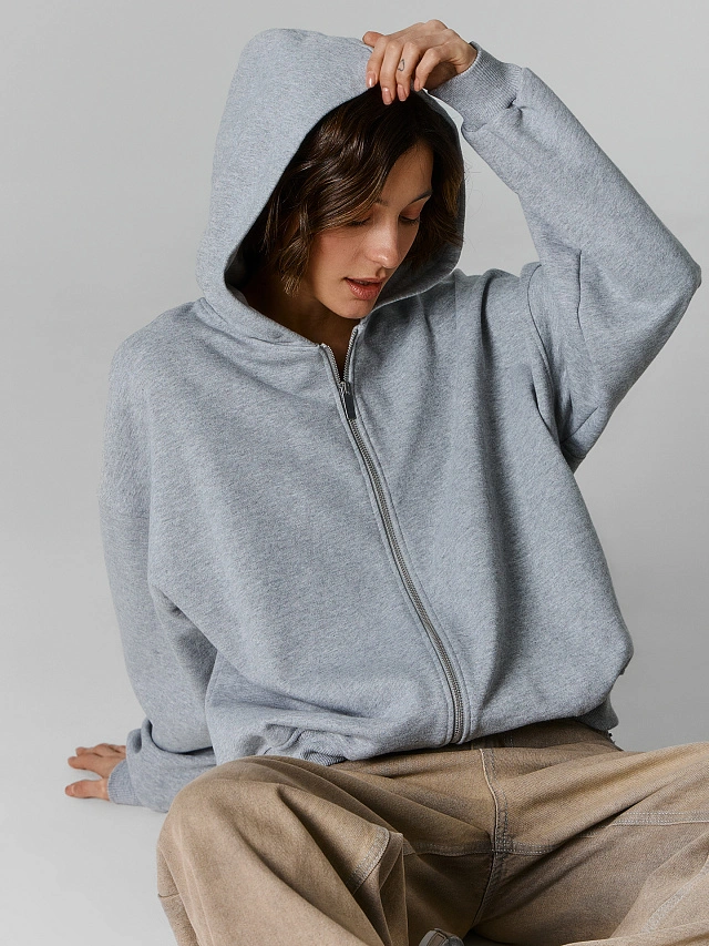 Толстовка женская серая на молнии - 5