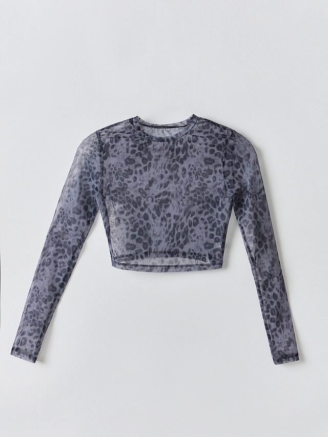 Лонгслив укороченный женский серый из сетки - 5