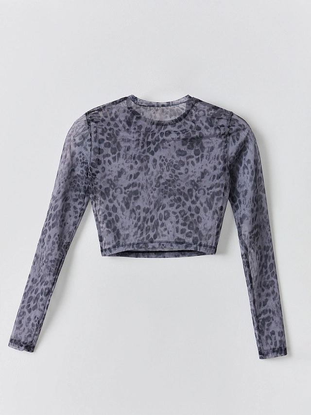 Лонгслив укороченный женский серый из сетки - 8