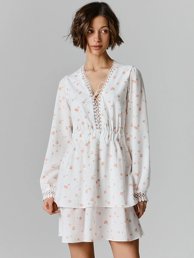 Платье женское белое с цветочным принтом - 2