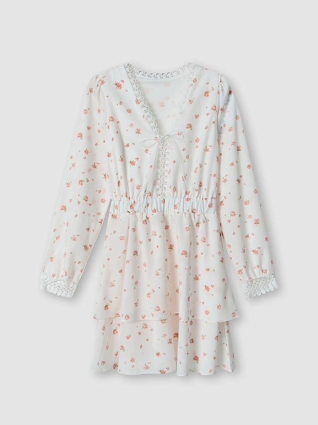 Платье женское белое с цветочным принтом - 4