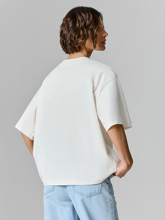 Футболка оверсайз женская молочная с принтом винтажных авто - 3