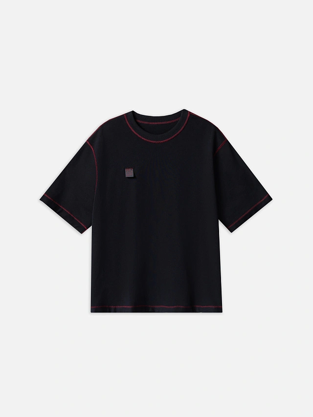 Футболка мужская черная с контрастными швами - 5