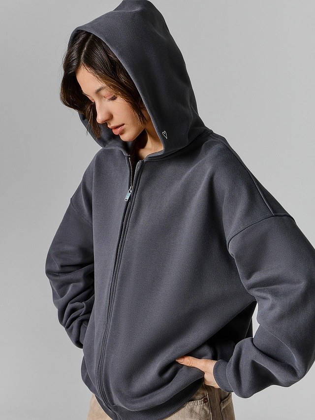 Толстовка женская серая на молнии - 4