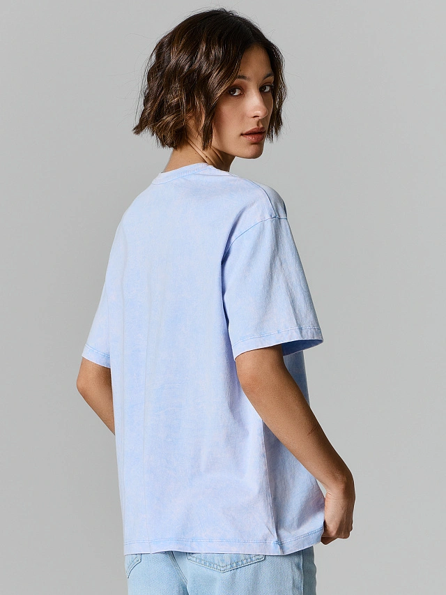 Футболка оверсайз женская голубая с обработкой эйсид - 3