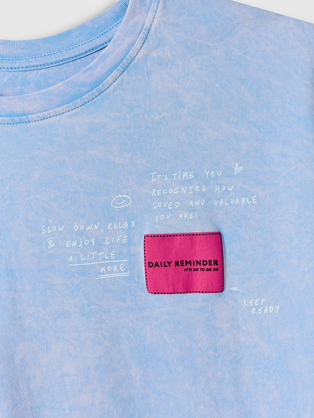 Футболка оверсайз женская голубая с обработкой эйсид - 5