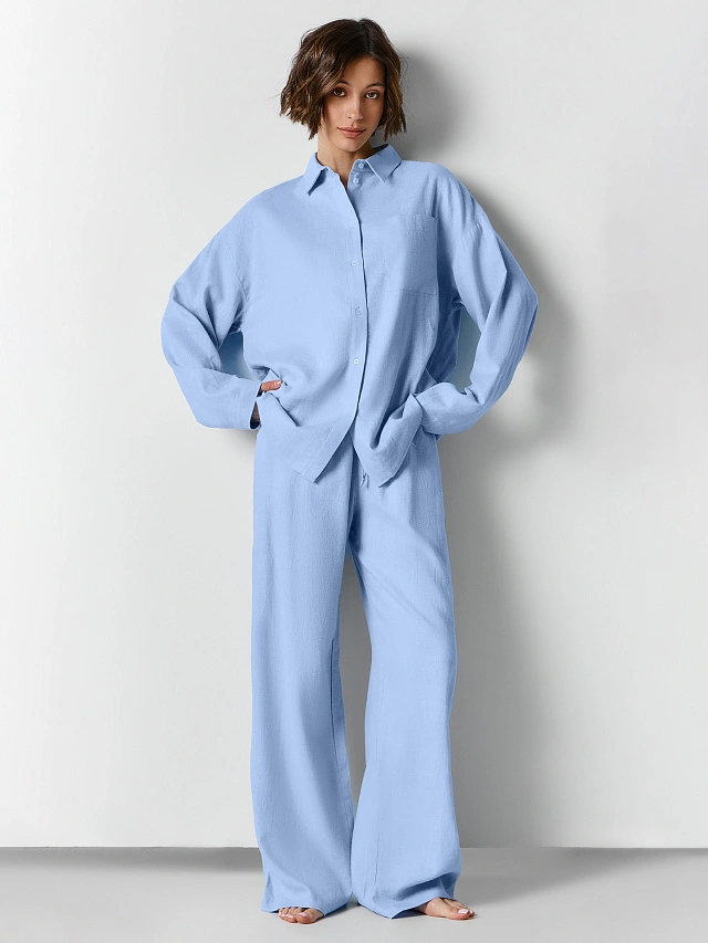 Брюки домашние женские голубые - 5