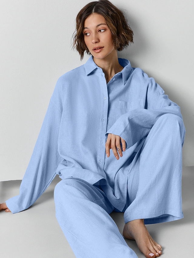 Брюки домашние женские голубые - 6