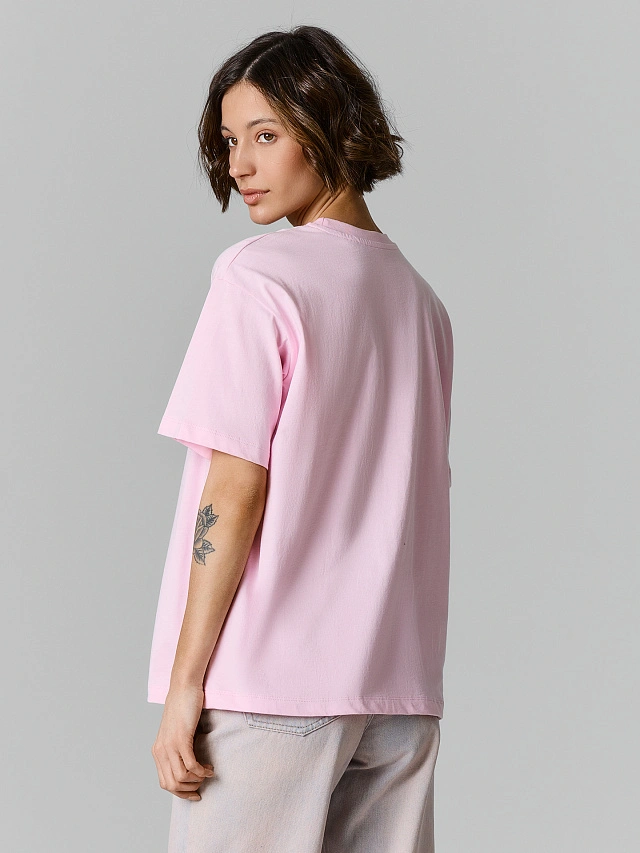 Футболка оверсайз женская розовая с сердечком - 3