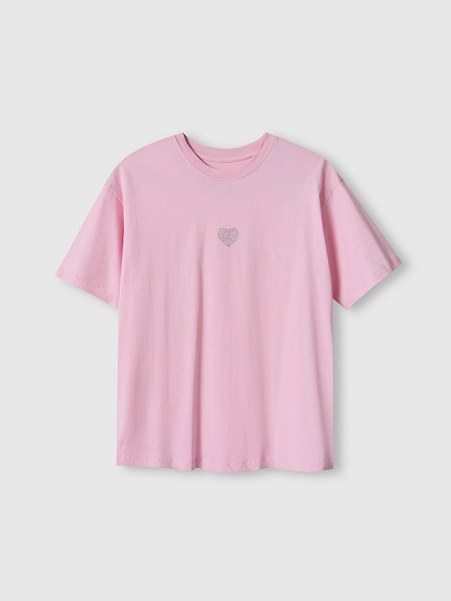 Футболка оверсайз женская розовая с сердечком - 4