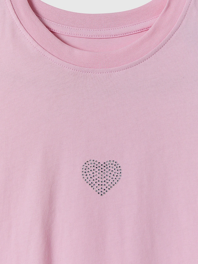 Футболка оверсайз женская розовая с сердечком - 5