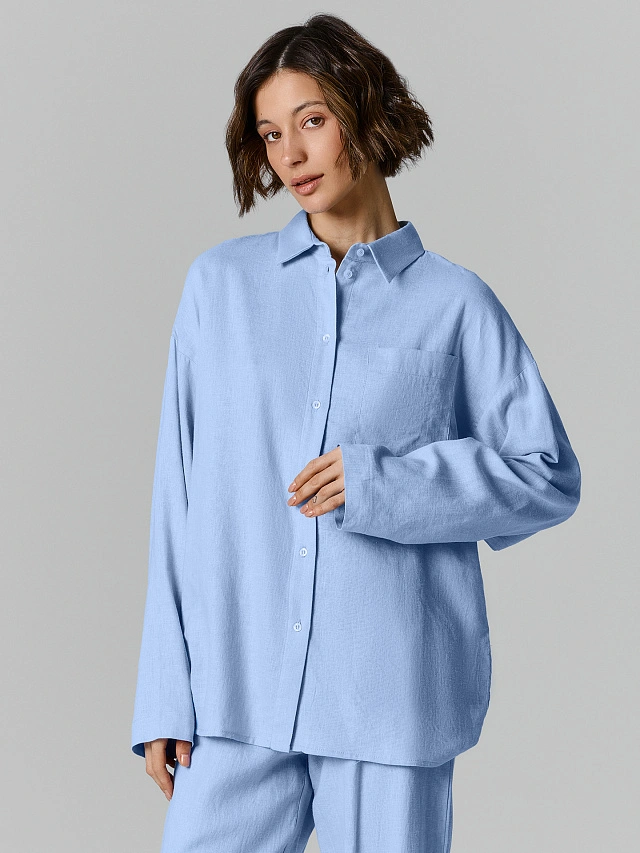Рубашка домашняя женская голубая - 3