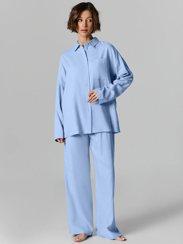 Рубашка домашняя женская голубая - 4
