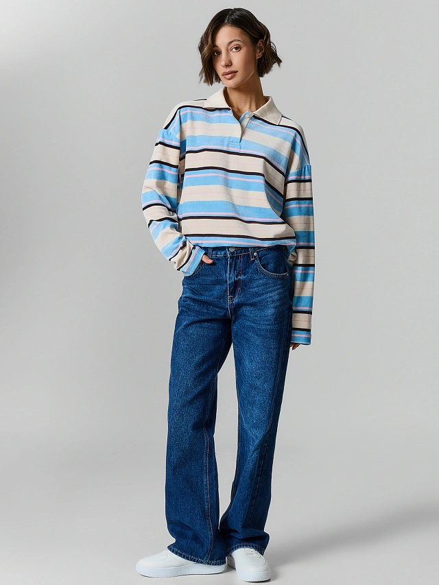 Поло женское в разноцветную полоску велюровое - 2