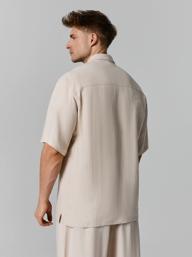 Рубашка мужская льняная бежевая - 3