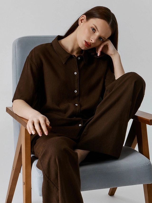 Комплект женский коричневый льняной - 3